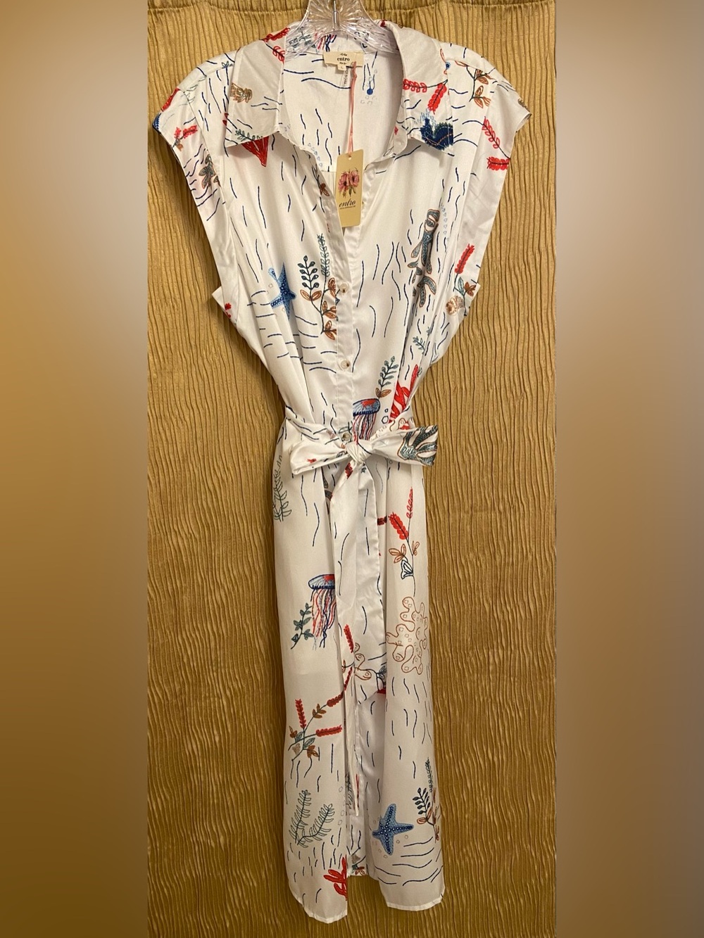 Entro White Maxi Dress with Multicolor Sea Life Print